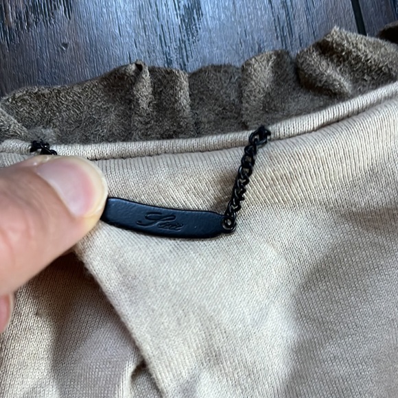 Lisii Tan Leather Cropped Open Jacket with Ruffle Trim - Picture 2 of 11